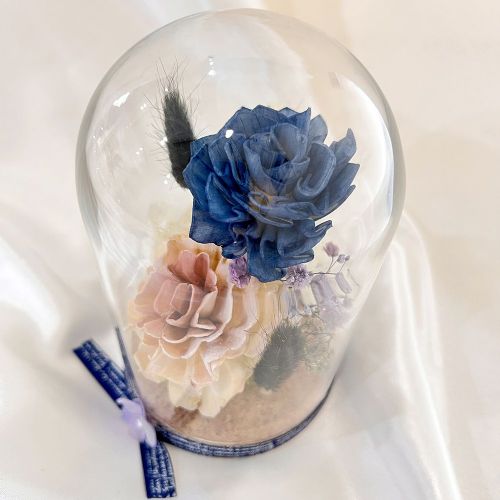 花藝創作｜花件擺飾｜玻璃花罩(藍白)