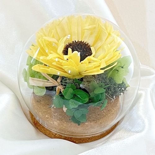 手作質感花束｜花件擺飾｜玻璃花罩(黃)